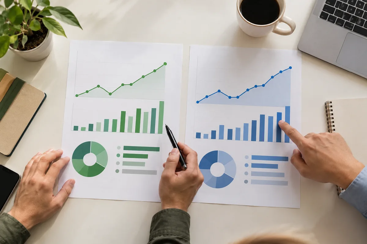 Comparing SEO and Google Ads strategies with performance charts