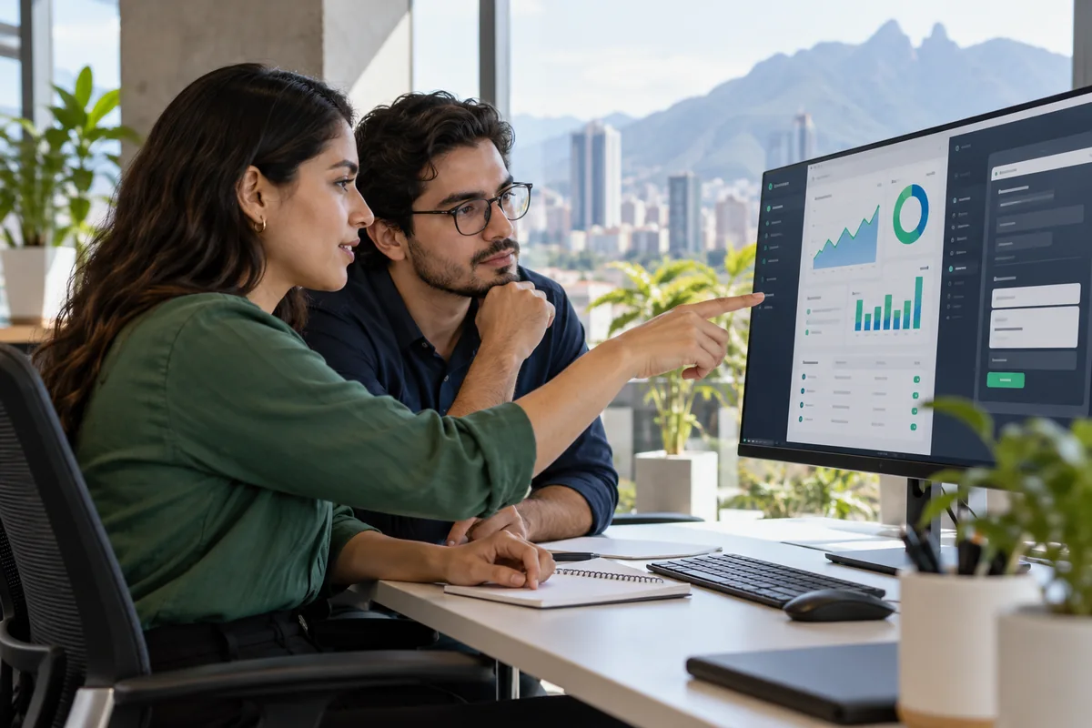 Desarrollo de sistemas a la medida para empresas en México: especialistas revisando una aplicación empresarial